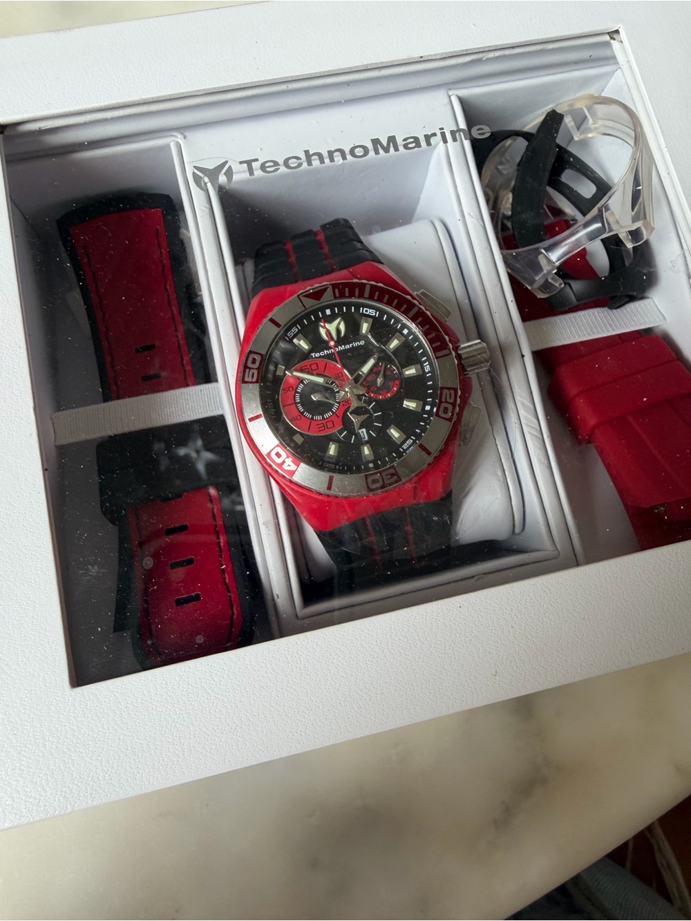 Technomarine Men’s Red and Black Sport Chronograph Watch with Extra Straps - Picture 9 of 10